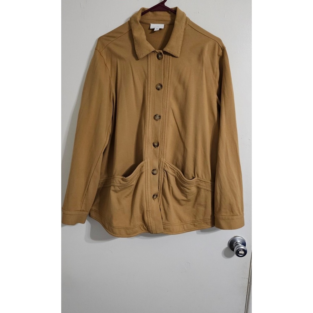 J Jill Womens Utility Anorak Jacket Large Petite Brown Button Up Minimalist